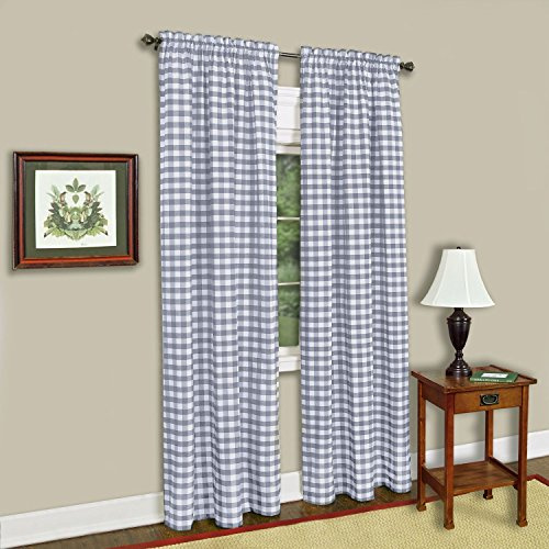 Achim Home Decor Fenstervorhang, kariert, 107 cm Breite, 160 cm Länge, Grau und Weiß kariert, lichtfilternde Bauernhaus-Vorhänge für Schlafzimmer, Wohn- und Esszimmer, Grau/Weiß