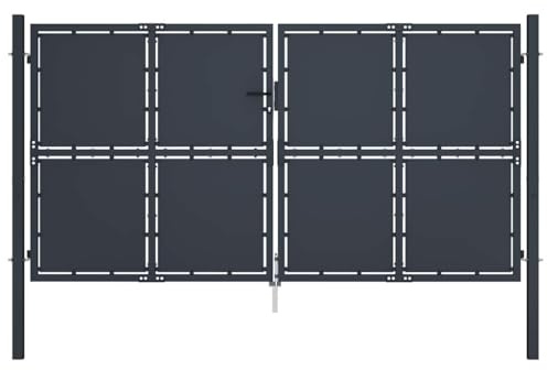 vidaXL Gartentor Gartentür Hoftor Hoftür Gartenpforte Zauntor Zauntür Doppeltor Tor Garten Zaun Pforte Doppelflügeltor Stahl 300x125cm Anthrazit