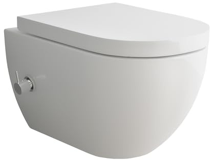 Alpenberger WC Spülrandlos | Toilette mit Bidet Funktion | Dusch WC Set | Hänge WC mit Schallschutz & Armatur | Toilettendeckel mit Absenkautomatik | Passend Geberit