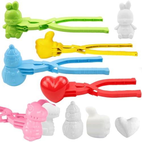 Qunkun Schneeballzange，Schneeball Clip, 5 Stück Schneeball Maker, Schneeball Former Set, Schneeball Form, Bär Schneemann Herz Ente Dinosaurier Schneeball Maker Clips, für im Freien Spielen (D)