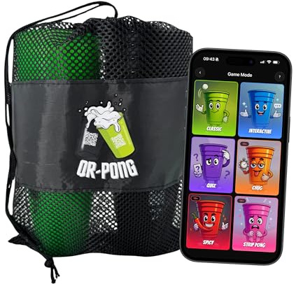 QR-Pong - Beer Pong mit App und 3.000 lustigen Aufgaben - 22 Wiederverwendbare Hartplastikbecher - Das coolste Geburtstagsgeschenk - Trinkspiel Set
