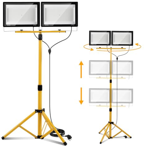 Eikuavons LED Baustrahler 2 x 200W, Baustrahler LED mit Stativ Einstellbar, IP66 Baulampe für Innen- & Außenbereic, 6500K Kaltweiß Baustellenlampe mit 3m Kabel Stecker für Baustelle Werkstatt Keller