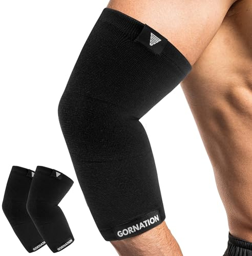 GORNATION Ellenbogenbandage, Tennisarm bandage für Damen & Herren, elastische Arm Bandagen, Ellenbogenschoner für Sport, Elbow Sleeves für Calisthenics, Bodybuilding, Fitness - 1 Paar, Schwarz, L
