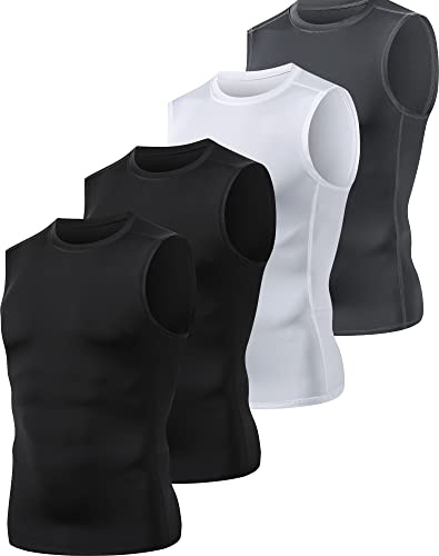 HOPLYNN 4er Pack Kompressionsshirt Herren Tank Tops Sport Ärmelloses Funktionsunterhemd Laufshirt für Training Gym 2Schwarz Grau Weiß XL