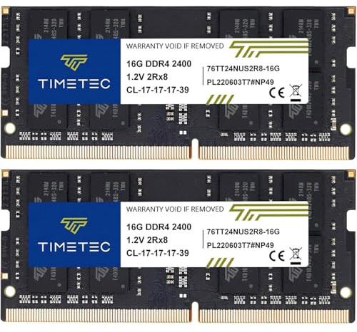Timetec 32 GB Kit (2x16 GB) DDR4 2400 MHz (PC4-2400T) PC4-19200 SODIMM – Non-ECC Unbuffered, 260-Pin, 1,2 V, CL17, Speichermodul für Laptops, Mini-PCs und All-in-One-Computer