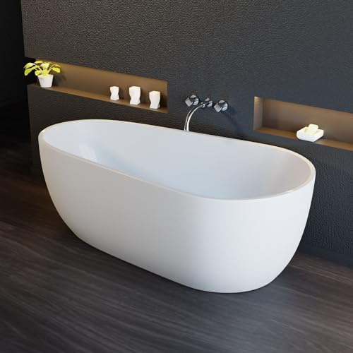 Tronitechnik® Freistehende Badewanne Dia Maße ca. 170 x 80 x 58cm Wanne - Füllmenge 195 Liter, aus Acryl mit Siphon/Ablaufgarnitur und Überlaufschutz in weiß Luxus Badewanne im Nostalgielook