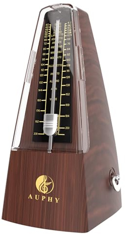 M350 AUPHY Klassischer Mechanisches Metronom mit Akzentglocke, Präziser Takt, Zeitloses Design, Geeignet für Klavier Violine Gitarre Schlagzeug Saxophon Ukulele usw,Holzmaserung,PC-Material