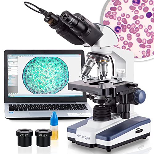 AmScope B120C-E1 40X-2500X LED Digitales Binokular-Verbundmikroskop mit 3D-Bühne und 1.3 MP USB-Kamera