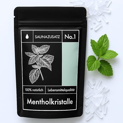 tek.vital Mentholkristalle Sauna Zusatz No. 1 | Sauna Menthol Kristalle in Lebensmittelqualität | Sauna Salz zu 100% aus natürlicher japanischer Minze | 50g Saunakristalle für bis zu 30 Saunagänge