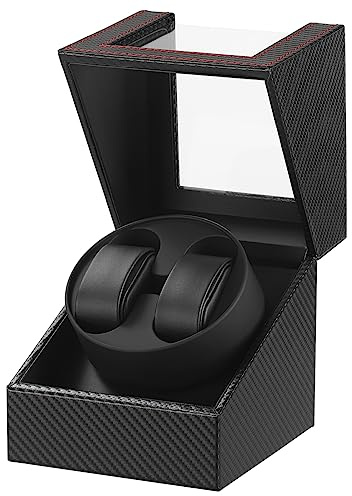 LINGFANSTORE Automatische Uhrenbeweger Box,luxuriöser Uhrenbeweger,Uhrengehäuse mit leisem Mabuchi Motor,Batteriebetrieb oder Netzteil PU Leder Nicht geeignet für große Uhren(Faser aus Kohlenstoff)