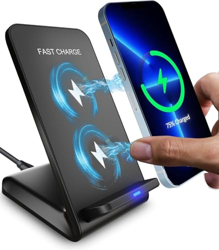 Wireless Charger Stand, 15W Qi Zertifiziert Induktive Ladestation Schnelles Kabelloses Ladegerät für iPhone 17 16 15 14 13 12 11, Samsung Galaxy S26 S25 S24 S23 S22 S21 S20, Google Pixel 10 9 8 7