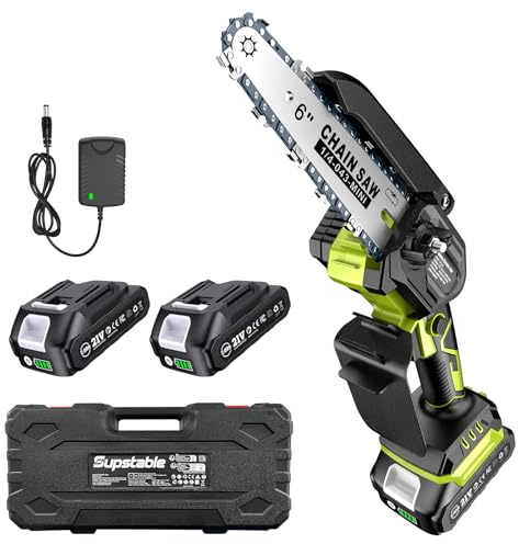 Supstable Mini Kettensäge mit Akku, 6-Zoll-Handkettensäge mit 2 x 2.0 Ah Akkus und Ladegerät, Einhand Astsäge elektrisch für Gartenbäume, Astschere und Holzschneiden