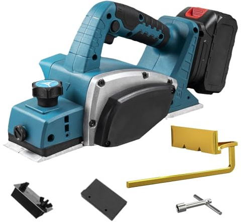 Akku-Hobel Kompatibel mit Makita 18V Akku, Elektro Hobelmaschine 15000RPM, Hobelbreite 82 mm, Spantiefe 2 mm, Handhobel Elektrohobel für Holzarbeiten, Möbel (Ohne Akku)