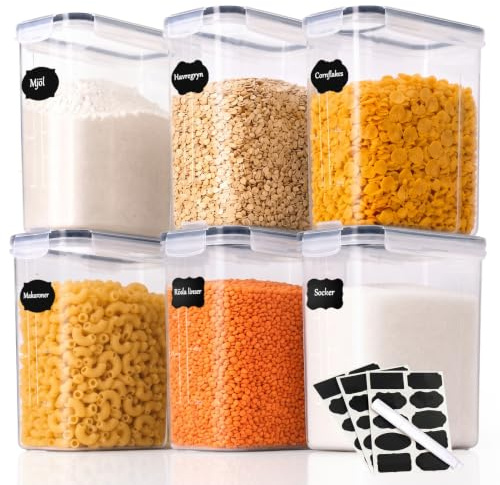 GoMaihe Vorratsdosen Set, 2.5L*6 Stück Aufbewahrungsbox Küche Organizer, Luftdicht Frischhaltedose Plastik mit Deckel, Vorratsbehälter zum Aufbewahrung von Müsli Mehl Kaffeebohnen Cornflakes Spaghetti