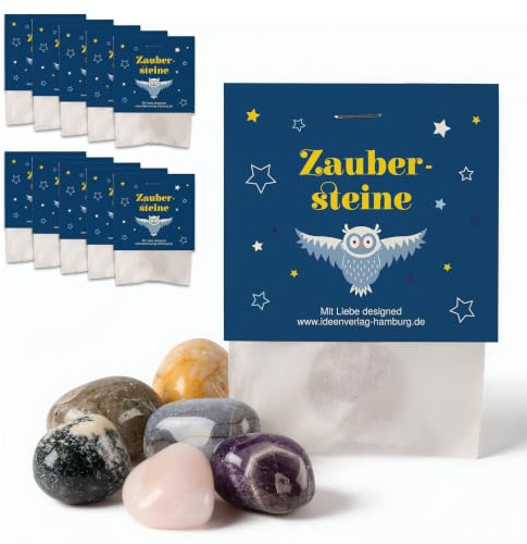 Ideenverlag HAMBURG 10x Zaubereule Glückssteine für Kinder/Glücksbringer Stein Zaubersteine als Mitgebsel Kindergeburtstag / Glücksbringer Kinder/ Geburtstag