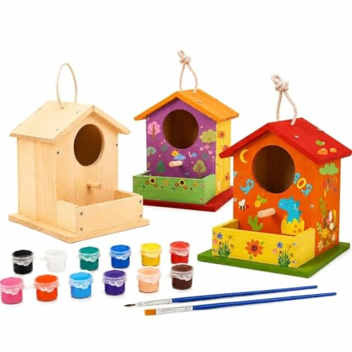 Sunshine smile 2 Stück Vogelhaus Bausatz,Vogelhaus Zum Bemalen,Vogelhaus Bastelset,Vogelhäuschen Bausatz,Holz Puzzle Machen Set,Vogelkasten Basteln Geschenke