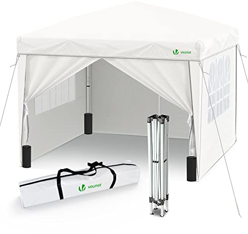 VOUNOT® Pavillon 3x3m mit 4 Seitenteilen & Sandsäcke, Pop Up Faltpavillon, Faltbar Gartenzelt Partyzelt, inkl. Tasche Weiß
