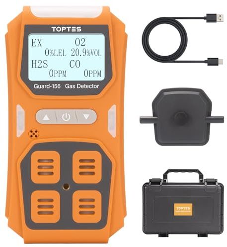 TopTes Guard-156 Gasmelder, 4 Gasmelder Für H2S, CO, LEL und O2, mit 3 Alarmmodi (visuell, Vibration, Ton), 0,5s Schnellreaktion, Staub- und explosionsgeschütztes Design, ideal für Arbeit und Zuhause