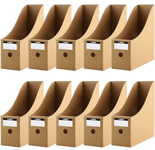 Zosenyer 10 Stück A4 Stehsammler aus Kraftpapier – Zeitschriftenhalter aus Pappe, Ordner Organizer für Dokumente, Bürobedarf & Schreibwaren, platzsparende Aufbewahrung (Natur-Kraftpapier)