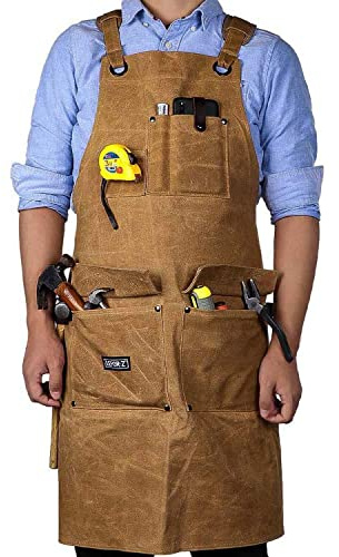LEFOR·Z Arbeitsschürze Herren,Robuste Werkzeugschürze für Männer,Schweißerschürze mit Kreuz-Rückengurten,Arbeitsschürze für Garten,Keramik,Werkstatt,Garageverstellbar M bis XXL,Braun