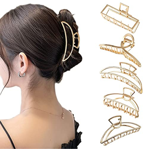 5 Stück Haarklammern, Haarklammer Groß Dickes Haar, Rutschfeste Haarklammer Metall, Gold Haarspange für Damen, Haarklammern für Dünnes Haar, Hair Clip Haarkralle (Metal B)