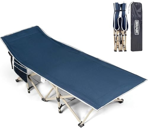 OVERMONT Klappbar Campingbett Übergroß Feldbett - Gästebett für Erwachsene 190 x 71 x 36 cm - bis 250kg Belastbar - 2400D Oxfordgewebe mit Seitentasche Tragetasche für Camping Garten Büro