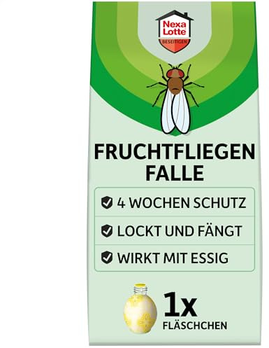 NEXA LOTTE Fruchtfliegenfalle, 1 Falle, Effektiv gegen Fruchtfliegen mit Essig-Lockstoff, Wirkt bis zu 4 Wochen, Dekorativ und Auslaufsicher