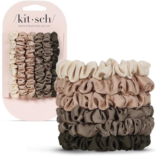 Kitsch Satin Haargummis Damen, Weicher als Seide - Eukalyptus, 6 Stück | Gegen Frizz & Haarbruch, Sanfter Halt für Frisuren, Haarschmuck, Haargummi für Schlaf & Nacht, Ideale Geschenke für Damen