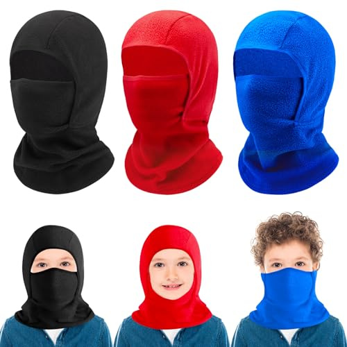 ZOCONE 3 Stück Sturmhaube Kinder Winter Fahrradmütze Unter Helm Jungen Balaclava Winddicht Gesichtsmaske Fahrrad Warm Skimaske Mütze Mädchen Jungen Sturmmaske Kinder Schalmütze für Skifahren Motorrad