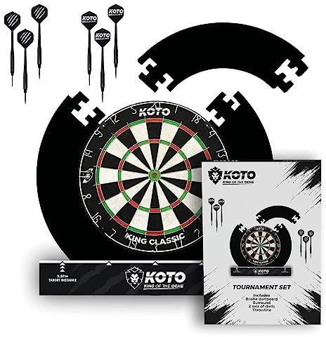 KOTO - Tournament Dartscheibe mit Schutzring Set, inkl. 2 Sätze 23G Dartpfeile, und Oche-Linie, Komplettes Starter-Set