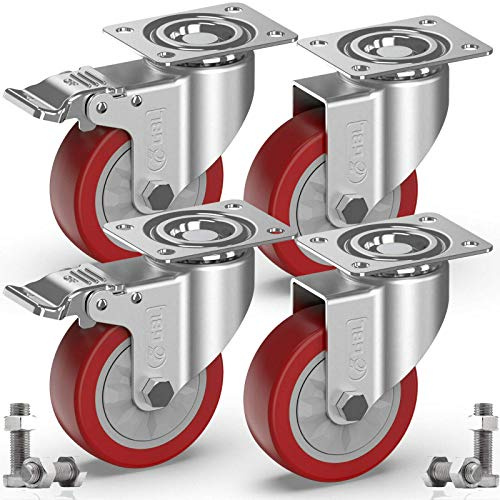 GBL 4x Möbelrollen Schwerlast mit 2 Bremsen - Rollen für Möbel - Schwerlastrollen mit Bremse - 100mm x 600kg Schwerlastrollen - Lenkrollen Transportrollen Laufrollen