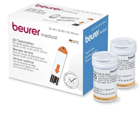 Beurer Blutzucker-Teststreifen 50 Stück (2x 25er Dose) für die Verwendung mit GL 44, GL 50 und GL 50 evo, zur Eigenanwendung geeignet