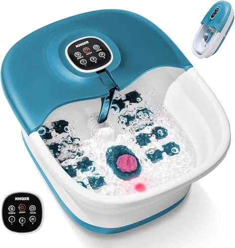 KNQZE Fussbad mit Massagefunktion und Heizung | Faltbare Fußbad Fußmassagegerät | Fusssprudelbad mit Massage, Timer, Vibration, Sprudelfunktion & Bimsstein | Fußsprudelbad für Geschenk (Blau)
