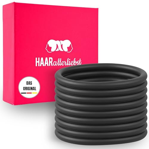HAARallerliebst® Unisex Silikon Haargummis 9 Stück + Aufbewahrungsbox – Premium Haargummi Damen & Herren, ultra starker Halt – Zopfgummi Damen, Haargummi Schwarz – Hair Ties & Zopfhalter für Sport
