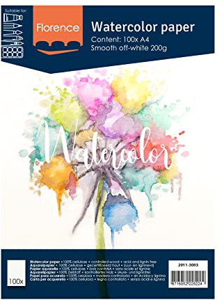 Florence Aquarellpapier Glatt - Zeichenblock für Aquarellfarben A4 - Beige - Malblock für Wasserfarben - Künstlerbedarf und Scrabooking - 200 gsm