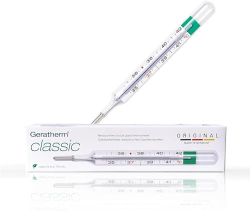 GERATHERM classic MDR analoges Fieberthermometer/Glasthermometer ohne Quecksilber und ohne Batterien/Mit Aufbewahrungshülle und Rücksetzhilfe/Made in Germany