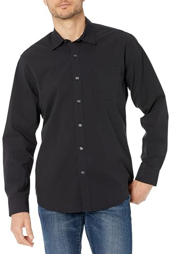Amazon Essentials Herren Langärmeliges Business Hemd aus Popeline, Normale Passform, Washed Black, L