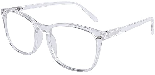 DOOViC Lesebrille Blaulichtfilter 1,0 - Transparent/Eckig Rahmen Große Gläser Computerbrille Brille mit Sehstärke für Herren/Damen