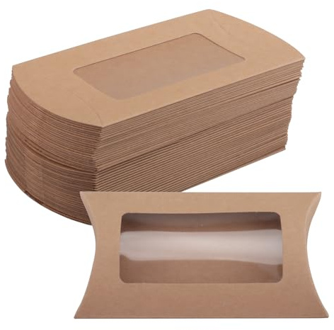 KiKiHong 50 Stück Kleine Schachteln,Kissenförmiges Fensterdesign Wiederverwendbar Geschenkboxen Klein Geschenkschachtel für Hochzeit,Geburtstag,Taufe,Kommunion,Weihnachten