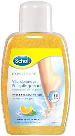 Scholl Fußbad Vitalisierend - Fußpflege Bad mit natürlichen Salzkristallen und Urea - Badezusatz für Fußbäder - mit Deo-Aktivwirkstoff - für alle Hauttypen - 275 g, Verpackungen können variieren