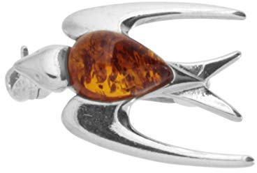 Brosche - Schwalbe - Silber 925/000 mit Bernstein