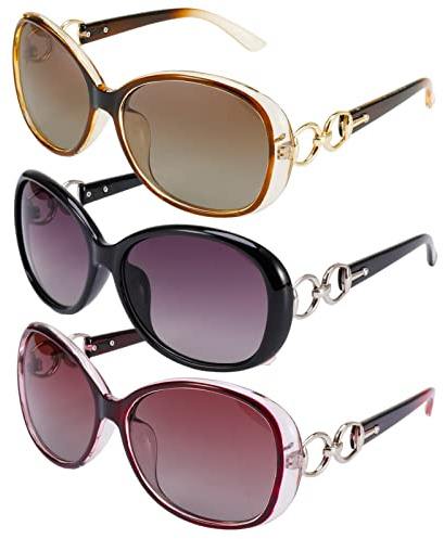 Firtink 3 Stücke Groß Frauen Sonnenbrillen, Damen Polarisiert Mode Groß Klassische Vintage UV400 Brille