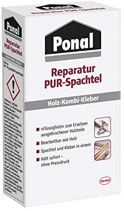 Ponal Reparatur PUR-Spachtel, zweikomponentige Holz Spachtelmasse & Kleber in einem zum Ersetzen ausgebrochener Holzteile, Holzspachtelmasse bearbeitbar wie Holz, 1 x 177g