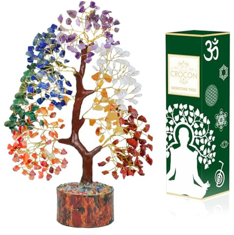 Crocon® Der Originale & Premium 7 Chakra Lebensbaum mit Kristallbaum EIN spirituelles Geburtstagsgeschenk fur Frauen mit Raumdekoration & Geschenken fur Frauen & Freundinnen.
