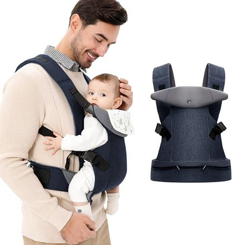 IULONEE Babytrage für Neugeborene Ergonomische Baby Carrier mit abnehmbarem Lätzchen Vorne nach hinten tragen Babyhalter Trage für Kleinkinder 3-36 Monate (3-15kg) Dunkelblau