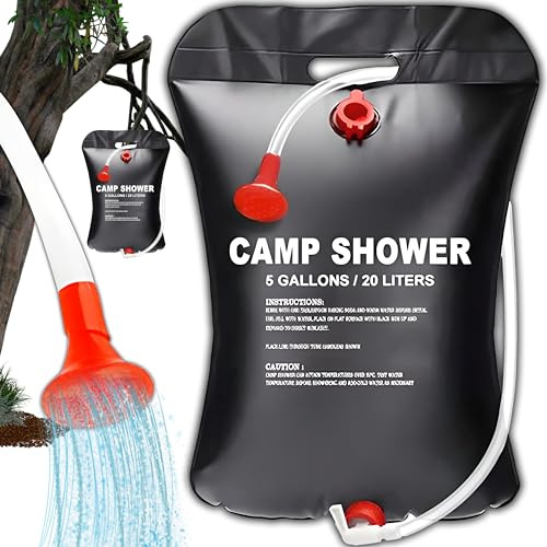 Retoo Campingdusche, 20L / 5 Gallonen, Solarbetrieben Solar Dusche Tasche, Solar Heizung, Solardusche, Outdoor Gartendusche, Tragbare Solar-Wassersack für Garten, Reisedusche mit Duschkopf Schlauch