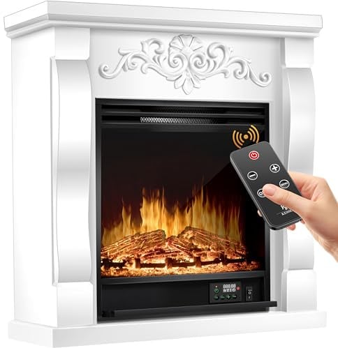 KESSER® Elektrokamin Standkamin - Kamin elektrisch mit LED 3D-Flammeneffekt, Mit Heizung Heizfunktion, Elektro Kamin mit 1800W Leistung, Timer, Thermostat, Fernbedienung, dimmbar, Villa/Weiß