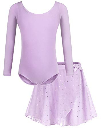 Bricnat Mädchen Ballettkleidung Baumwolle mit Chiffonrock Tütü | Zweiteiliges Tanzoutfit mit Balletttrikot und Chiffonrock für Ballett Gymnastik Training und Auftritte