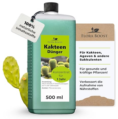 Konfitee Kakteen Dünger Flora Boost 500ml I Für bis zu 100L Gießwasser I Für Kakteen & andere Sukkulenten Pflanzen I Flüssiger Blatt- & Wurzeldünger I 100% natürlicher Pflanzendünger