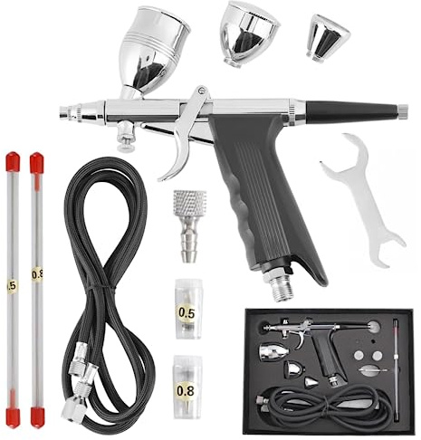 Airbrush Kit, Mehrzweck Schwerkraft Airbrushpistole System Set 0,3 mm 0,5 mm 0,8 mm Nossles Cups Set Kit